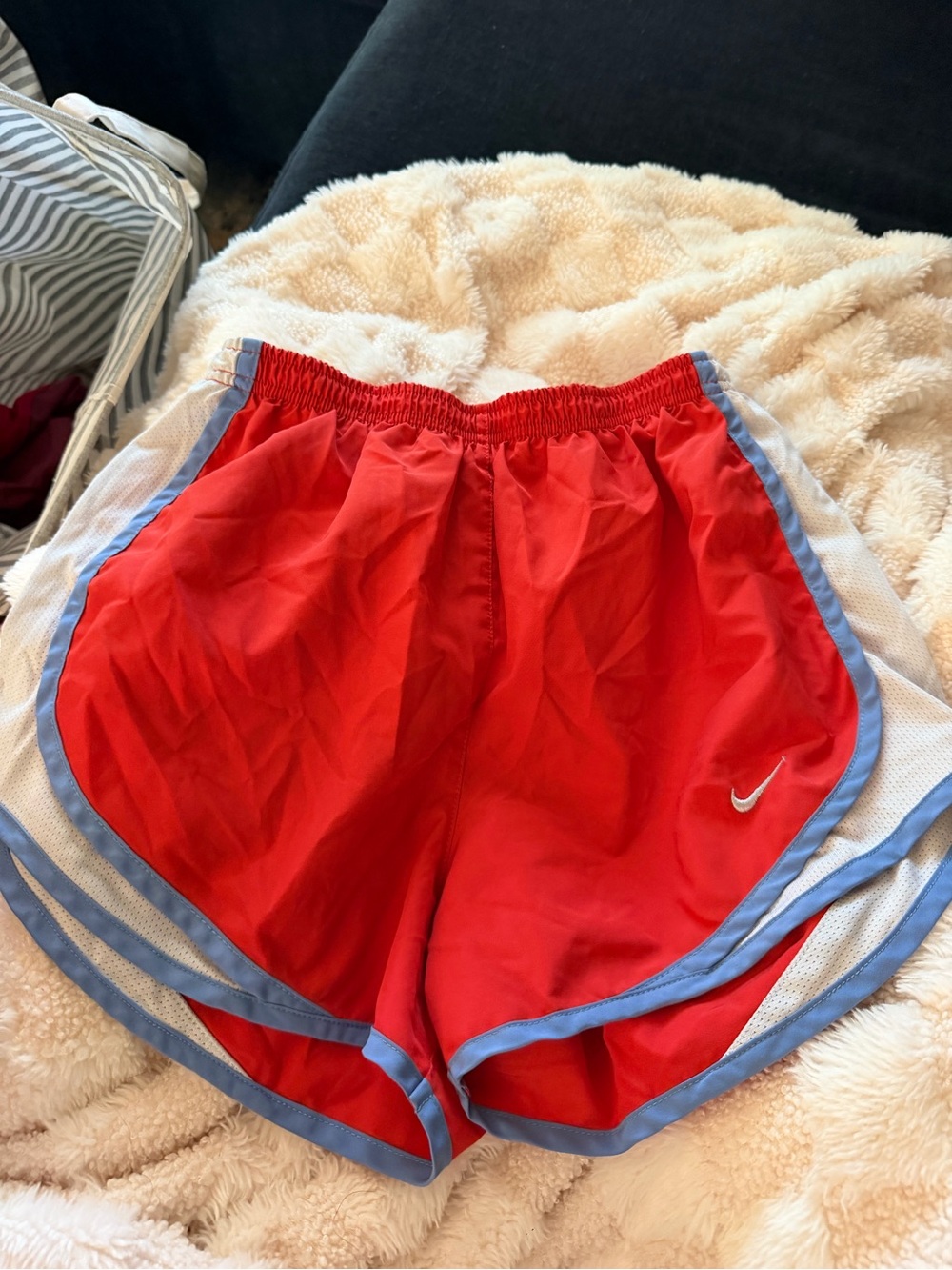 Nike Women’s Red Athletic Shorts with Light Blue Trim